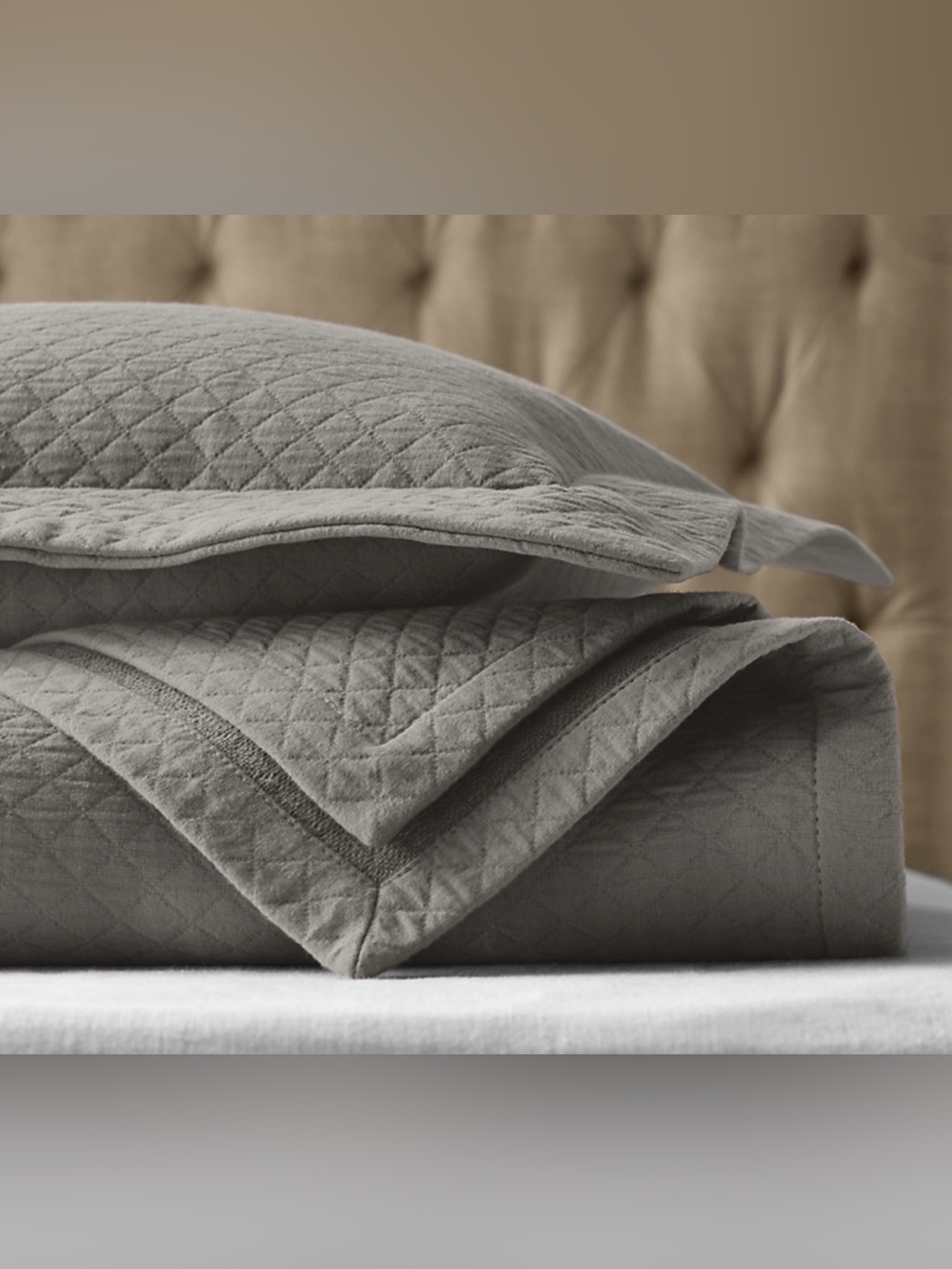 Restoration Hardware Vintage Wash Diamond Quilted Cotton Shams Grey - 2 Standard